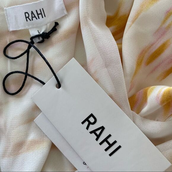 NEW RAHI ivory/yellow marble print midi dress L - Picture 6 of 7